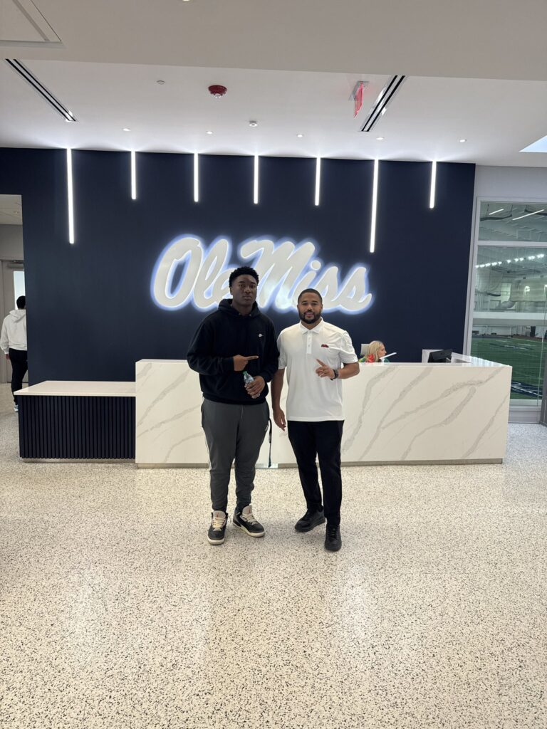 Louisville (Miss.) defensive lineman Mitchell Turner with Ole Miss defensive line coach Randall Joyner on Tuesday. | Mitchell Turner/X