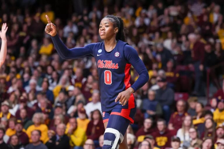 Ole Miss sophomore Sira Thienou reacts during a NCAA Tournament game against Minnesota. | Ole Miss Athletics