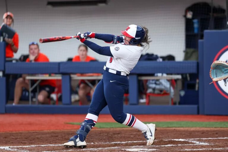 Ole Miss sophomore Persy Llamas hits a home run against UT-Martin. | Ole Miss Athletics