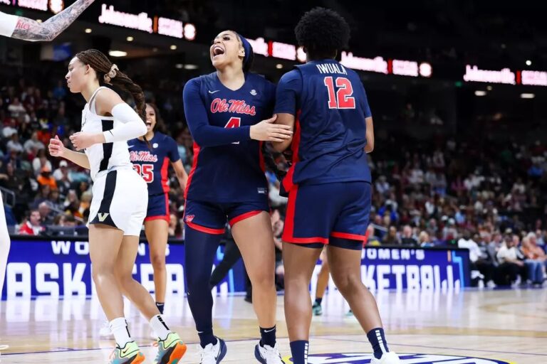 Ole Miss senior forward Jayla Murray reacts after a playing against Vanderbilt in the SEC Tournament on Friday. | Ole Miss Athletics