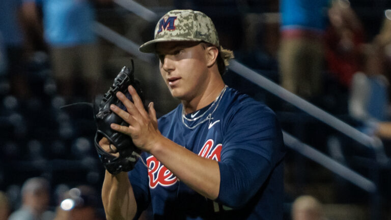 Ole Miss pitcher Walker Hooks after win over LSU