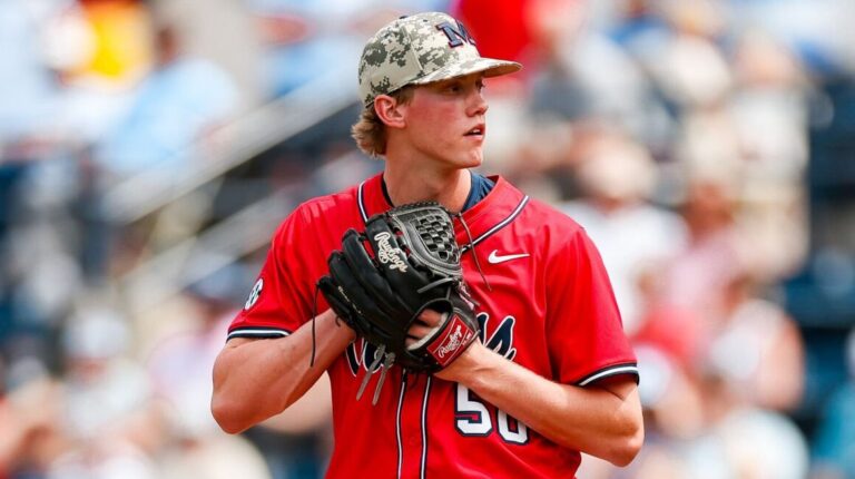 Ole Miss pitcher Taylor Rabe gave up just two runs against LSU in a SEC series game against LSU at Swayze Field in Oxford. | Ole Miss Athletics