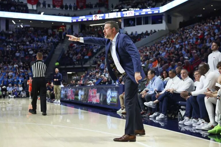 Ole Miss men's basketball coach Chris Beard vs. Auburn in 2026 SEC Tournament in Nashville. | Ole Miss Athletics