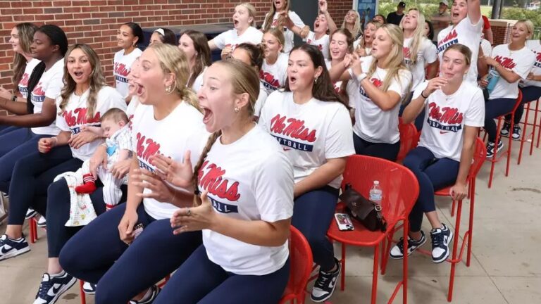 Ole Miss softball players react to their NCAA Tournament destination during Sunday evening's bracket reveal show. | Ole Miss Athletics