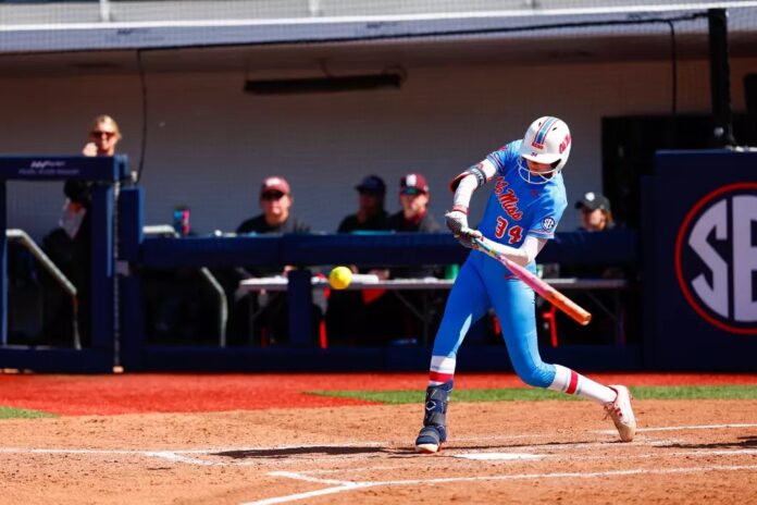 Ole Miss sophomore Rachel Connors hits a game-winning home run to walk off Ole Miss in Oxford. | Ole Miss Athletics