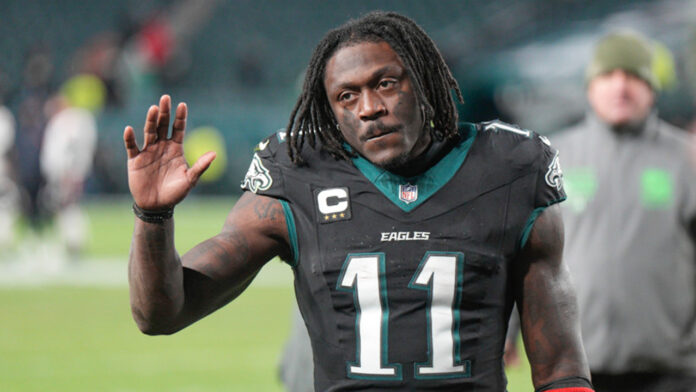 Philadelphia Eagles wide receiver A.J. Brown (11) waves during the game between the Chicago Bears and the Philadelphia Eagles