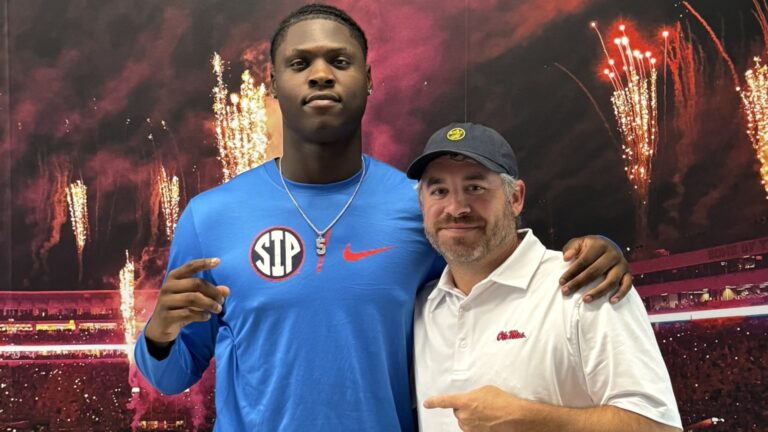 Collierville (Tenn.) EDGE Antwan Jackson and Ole Miss head coach Pete Golding. | Antwan Jackson/X