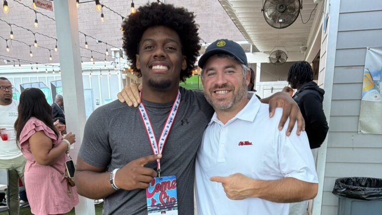 Douglasville (Ga.) linebacker David Parson with Ole Miss coach Pete Golding. | David Parson/X