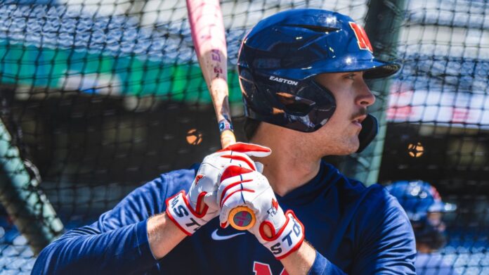 Ole Miss third baseman Judd Utermark takes batting practice Thursday at Charles Schwab Field in Omaha, Neb. | Ole Miss Athletics