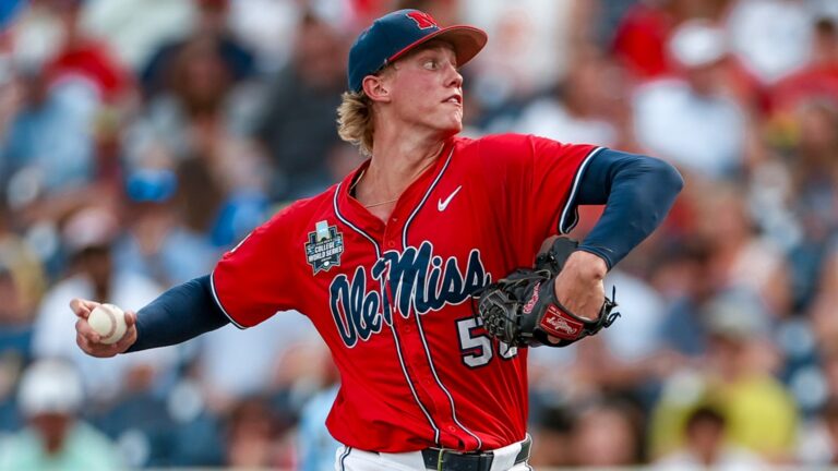 Ole Miss pitcher Taylor Rabe allowed just one run in a College World Series game against North Carolina. | Ole Miss Athletics