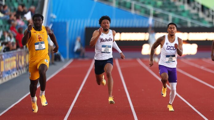 Ole Miss sprinter Jordan Urrutia qualifes for the 200-meter final at the NCAA Championship meet in Eugene, Ore. | Ole Miss Athletics