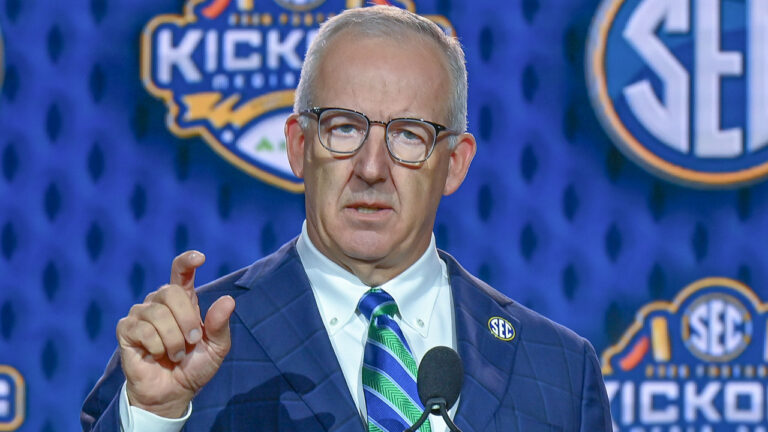 SEC commissioner Greg Sankey at SEC Media Days on Monday, in Tampa, Fla.