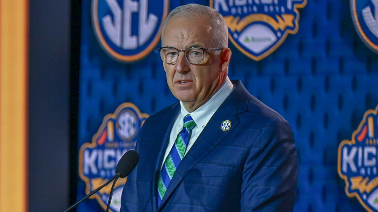 SEC commissioner Greg Sankey at SEC Media Days on Monday, in Tampa, Fla.