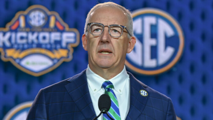 SEC commissioner Greg Sankey at SEC Media Days on Monday, in Tampa, Fla.