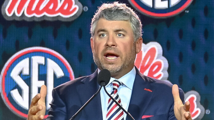 Ole Miss coach Pete Golding at SEC Media Days in Tampa, Fla.