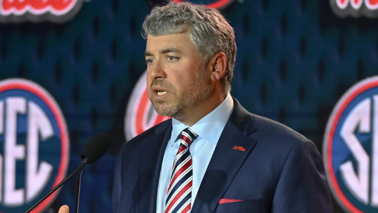 Ole Miss coach Pete Golding at SEC Media Days in Tampa, Fla.
