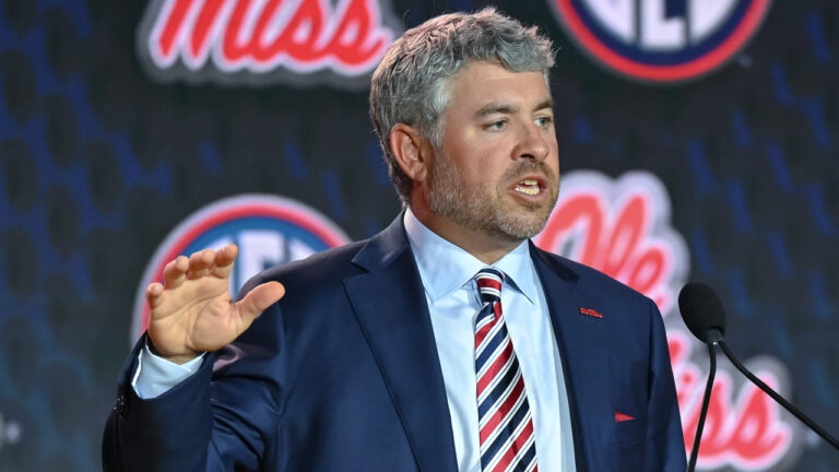 Ole Miss coach Pete Golding at SEC Media Days in Tampa, Fla.