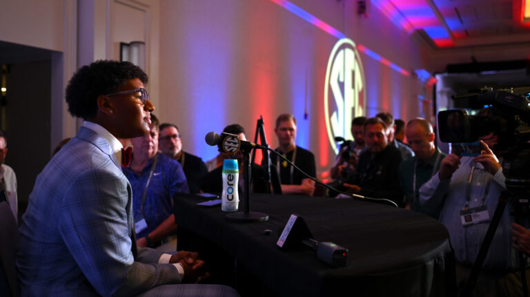 Ole Miss quarterback Trinidad Chambliss SEC Media Days on Wednesday, July 22, 2026 in Tampa, Florida. Todd Van Emst/SEC