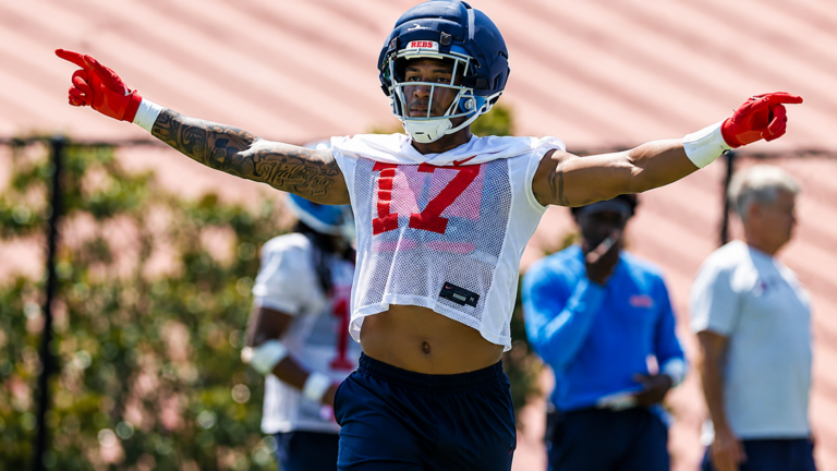 Ole Miss Jonathan Maldonado celebrates during the first preseason practice. | Ole Miss Athletics
