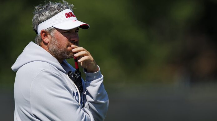Ole Miss head coach Pete Golding looks on during the Rebels' first preseason practice of 2026. | Ole Miss Athletics