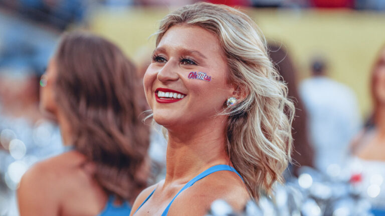 Ole Miss Rebels cheerleader during game against the Louisville Cardinals
