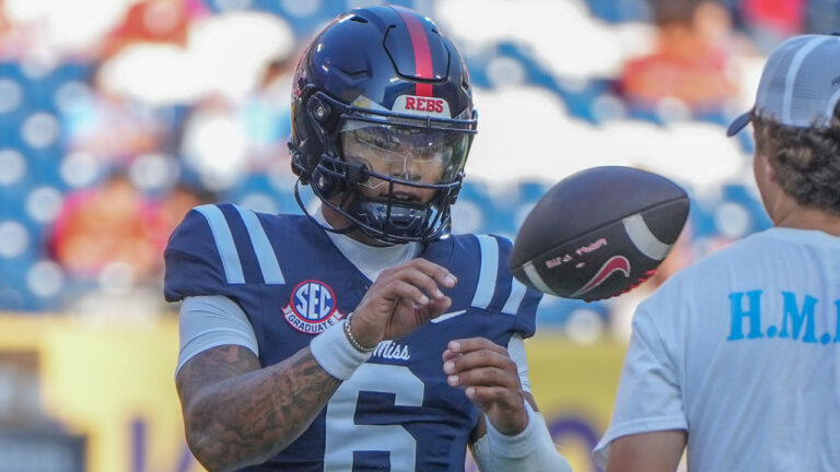 Ole Miss Rebels quarterback Trinidad Chambliss during pregame warmups before opener against Louisville