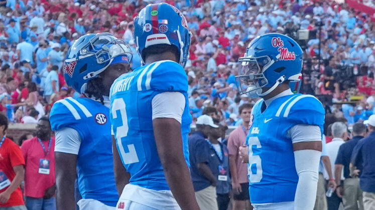 Ole Miss quarterbacks before game against LSU at Vaught-Hemingway Stadium