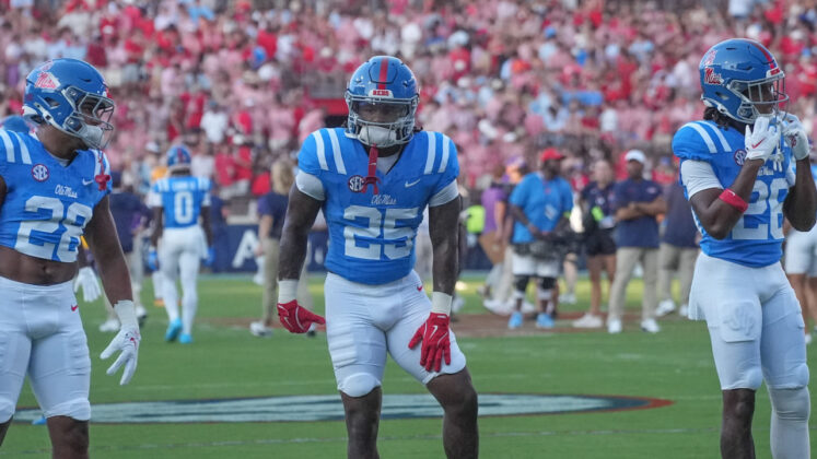Ole Miss running backs before game against LSU at Vaught-Hemingway Stadium