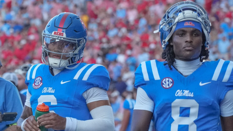 Ole Miss' Trinidad Chambliss and Antonio Kite before game against LSU at Vaught-Hemingway Stadium