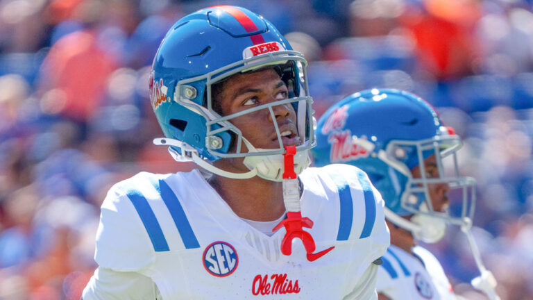 Ole Miss Rebels wide receiver Deuce Alexander in game against the Florida Gators at Ben Hill Griffin Stadium