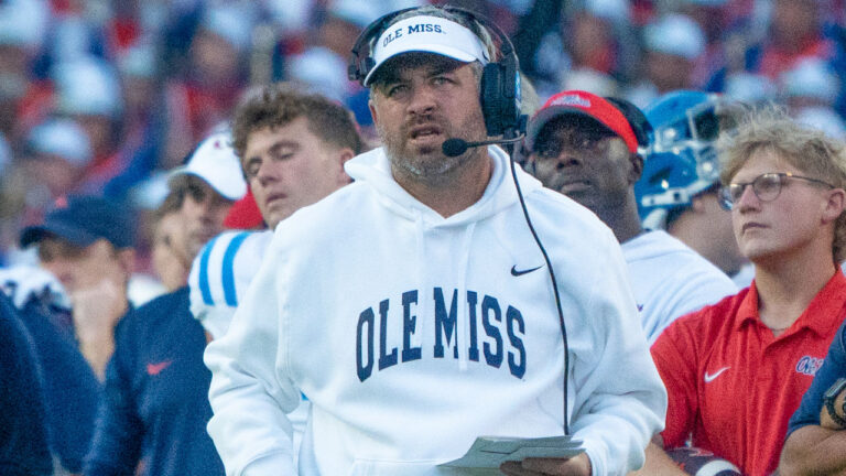 Ole Miss Rebels coach Pete Golding in game against the Florida Gators at Ben Hill Griffin Stadium