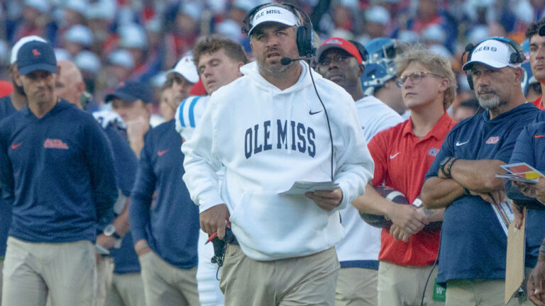 Ole Miss Rebels coach Pete Golding during game against the Florida Gators