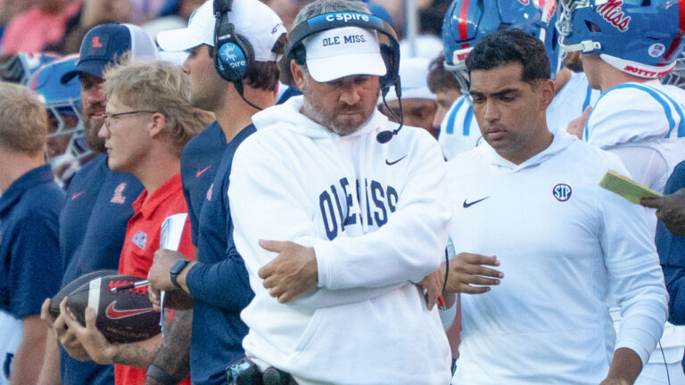 Ole Miss Rebels coach Pete Golding during game against the Florida Gators