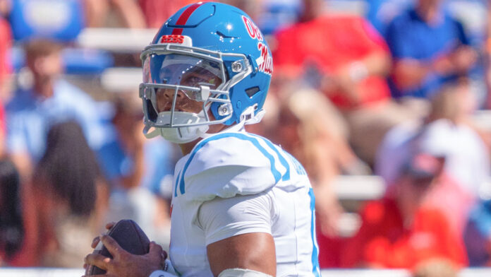 Ole Miss Rebels quarterback Trinidad Chambliss in game against the Florida Gators at Ben Hill Griffin Stadium