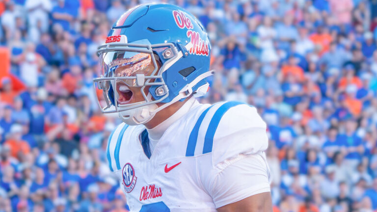 Ole Miss Rebels quarterback Trinidad Chambliss in game against the Florida Gators at Ben Hill Griffin Stadium