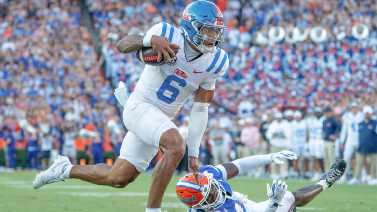 Ole Miss Rebels quarterback Trinidad Chambliss in game against the Florida Gators at Ben Hill Griffin Stadium in Gainesville, Fla. | Troy Roberts-HottyTo
