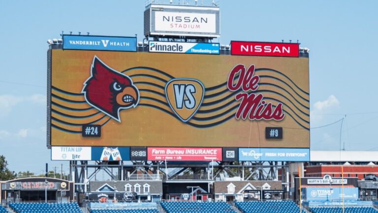 Video board at Nissan Stadium ahead of the Music City Kickoff between Louisville and Ole Miss. | Ole Miss Athletics