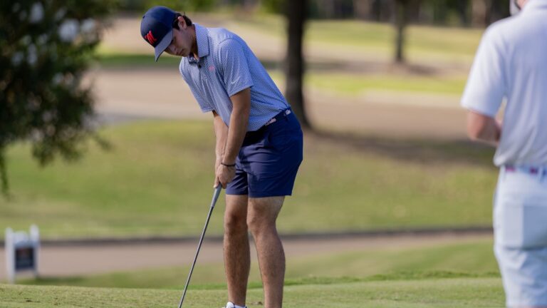 Ole Miss' Tomas restrepo drains a putt during the Inverness Invercollegiate. | Ole Miss Athletics