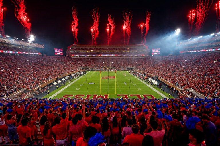 Fireworks go off at Vaught-Hemingway Stadium during an intermission in Saturday's game against Charlotte. | Ole Miss Athletics