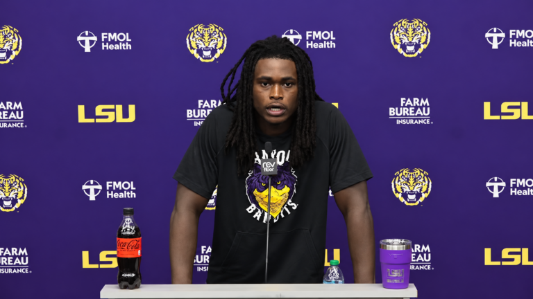 LSU defensive end Princewill Umanmielen talks about facing his former teammates at a Tuesday press conference. | LSU Athletics/YouTube