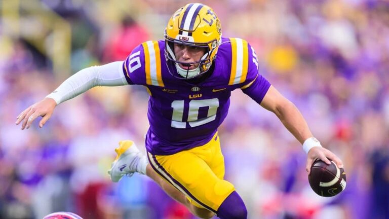 LSU quarterback Sam Leavitt scrambles against Louisiana Tech. | LSU Athletics