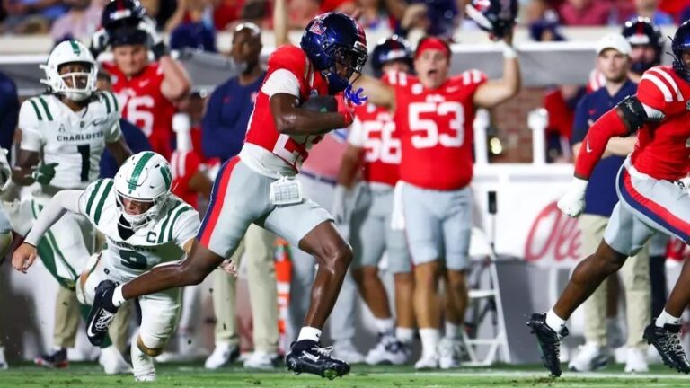 Ole Miss safety Nick Cull returns an interception against Charlotte. | Ole Miss Athletics