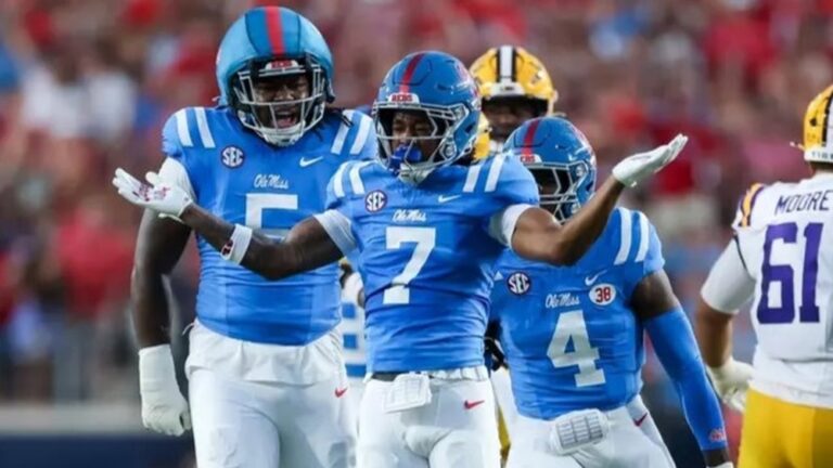 Ole Miss safety Shariff Denson celebrates a tackle for a loss against LSU. | Ole Miss Athletics