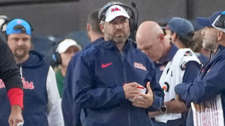 Ole Miss Rebels coach Pete Golding on the sidelines during game against the Vanderbilt Commodores
