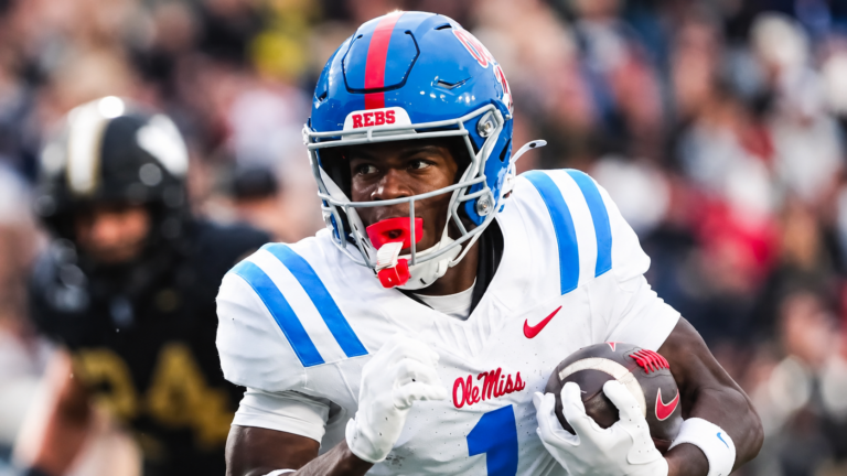 Ole Miss wide receiver Deuce Alexander sprints downfield in the Rebels' 52-17 win against Vanderbilt. | Ole Miss Athletics