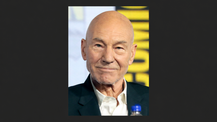 Patrick Stewart at the 2019 San Diego Comic-Con, shown with his full head visible in a landscape layout